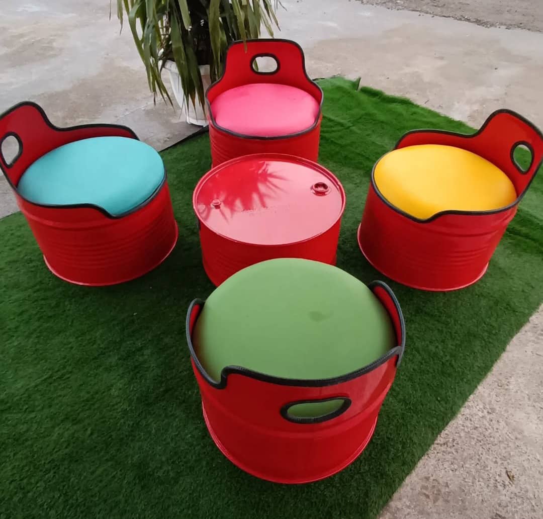 ساخت صندلی بشکه ای فلزی دکور اهورا در امام زاده هاشم رشت